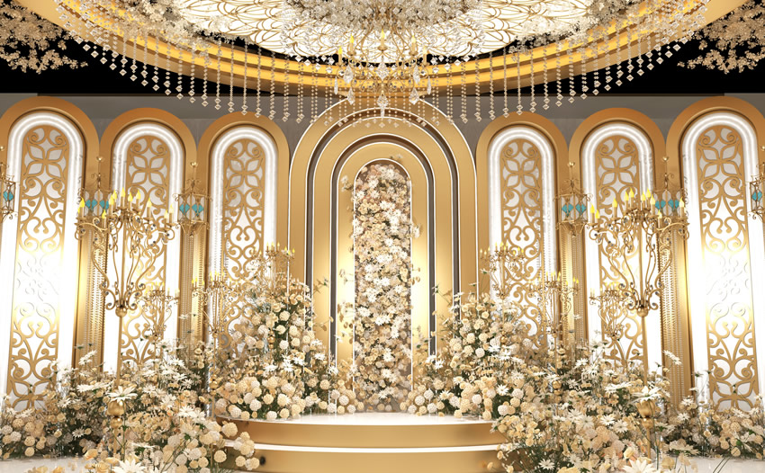 莒南香槟色调婚礼堂效果展示